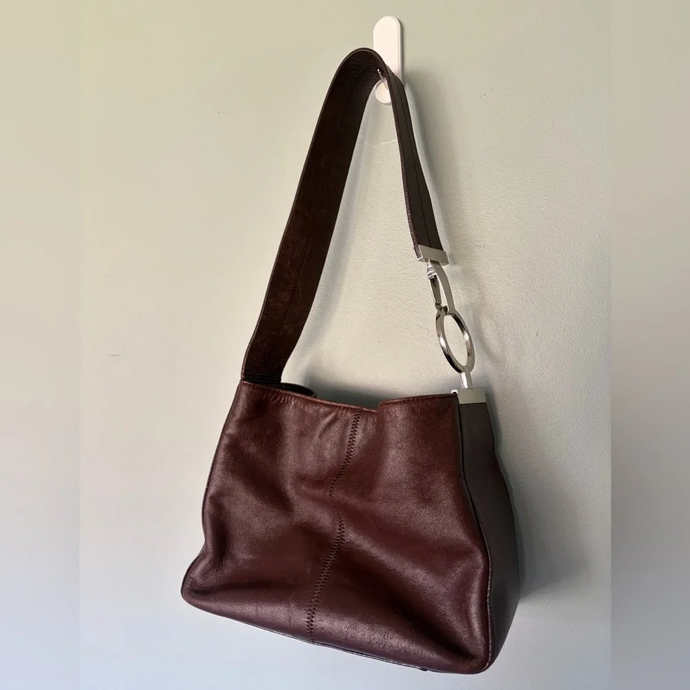 Rare Vintage Adrienne Vittadini Shoulder Bag in Dark Brown Textured Leather